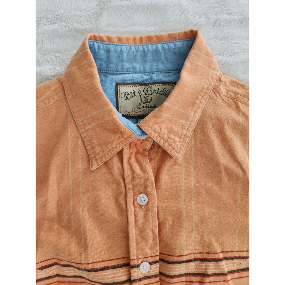 Bit & Bridle Button Down Sleeveless Collared Vest Shirt Orange S 100% Cotton
